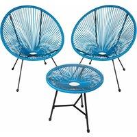 Set 2x Chairs Table 3 PCs Loungers Circular Relax Retro Steel Garden Outdoor New