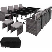 Tectake Garden Rattan Furniture Set Palma 8 4 1 With Protective Cover Grey, Grey