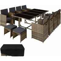 Tectake Garden Rattan Furniture Set Palma 8 4 1 With Protective Cover Brown, Brown