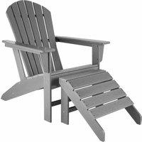Tectake Garden Chair With Footstool In An Adirondack Design Grey, Grey