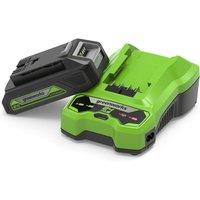 Greenworks 24v 2.0AH Battery & 2A Charger Kit, Green