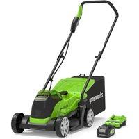 Greenworks 24V 33cm Cordless Brushless Lawnmower (4AH Battery & 2A Charger), Green