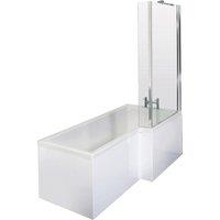 Nuie 1700mm Right Hand Square Shower Bath Set - White, White