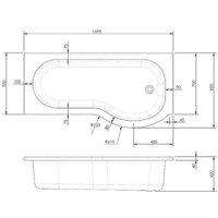 Nuie 1700mm Right Hand P Shaped Bath - White, White