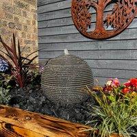 Tranquility Black Sandstone Ribbed Sphere 40cm Natural Stone Water Feature, Multi