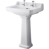 Hudson Reed Richmond 600mm Basin & Pedestal (2 Tap Hole) - White, White