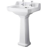 Hudson Reed Richmond 560mm Basin & Pedestal (2 Tap Hole) - White, White