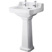 Hudson Reed Richmond 500mm Basin & Pedestal (2 Tap Hole) - White, White