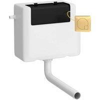 Hudson Reed Universal Access Cistern & Square Brushed Brass Flush Plate - White