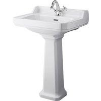 Hudson Reed Richmond 600mm Basin & Pedestal (1 Tap Hole) - White, White