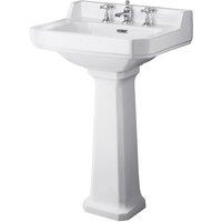 Hudson Reed Richmond 560mm Basin & Pedestal (3 Tap Hole) - White, White