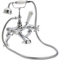 Hudson Reed White Topaz With Crosshead & Domed Collar Deck Mounted Bath Shower Mixer - Chrome White