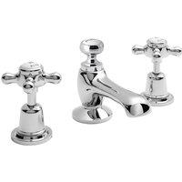 Hudson Reed White Topaz With Crosshead & Domed Collar 3 Tap Hole Basin Mixer - Chrome White