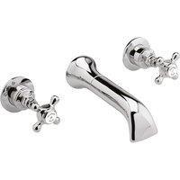 Hudson Reed White Topaz With Crosshead Wall Mounted Bath Spout & Stop Taps - Chrome White