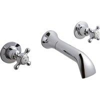 Hudson Reed White Topaz With Crosshead & Domed Collar Wall Mounted Bath Spout & Stop Taps - Chrome White