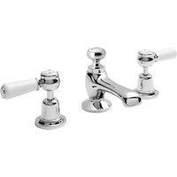 Hudson Reed White Topaz With Lever & Domed Collar 3 Tap Hole Basin Mixer - Chrome White