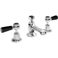 Hudson Reed Black Topaz With Lever & Domed Collar 3 Tap Hole Basin Mixer - Chrome Black