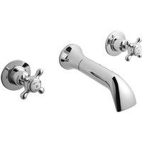 Hudson Reed White Topaz With Crosshead & Domed Collar 3 Tap Hole Wall Mounted Basin Mixer - Chrome