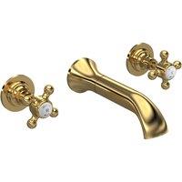 Hudson Reed Brass Topaz With Crosshead 3 Tap Hole Wall Mounted Basin Mixer - Brushed Brass