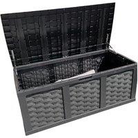 Samuel Alexander HUGE XXL 634 Litre Rattan Style Garden Cushion Storage Box - Sit on Lid ? Black, Black