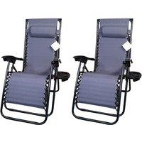 Samuel Alexander Pack of Two Multi Position Garden Gravity Relaxer Chair Sun Loungers with Sun Canopy in Grey, Grey