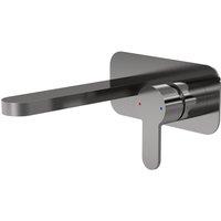Nuie Arvan Wall Mounted 2 Tap Hole Basin Mixer With Plate - Brushed Gun Metal