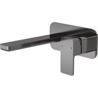 Nuie Windon Wall Mounted 2 Tap Hole Basin Mixer With Plate - Brushed Gun Metal