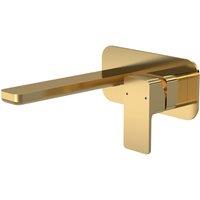 Nuie Windon Wall Mounted 2 Tap Hole Basin Mixer With Plate - Brushed Brass
