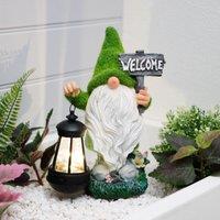 Streetwize Gnome Ornament With Solar Led Lantern And Welcome Sign, Multi