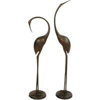 Solstice Sculptures Contemporary Cranes Pair 90&76Cm Aluminium Dark Verdigris, Green