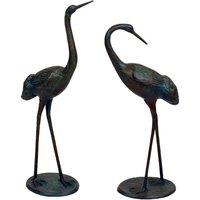 Solstice Sculptures Cranes Pair Medium 71&63Cm Aluminium Dark Verdigris