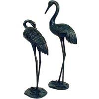 Solstice Sculptures Cranes Pair 77&61Cm Aluminium Dark Verdigris, Green