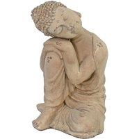 Solstice Sculptures Buddha Crouching 37Cm Weathered Dark Stone Effect, Grey