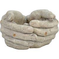 Solstice Sculptures Cupped Hands Planter 19Cm Weathered Light Stone Effect, Grey