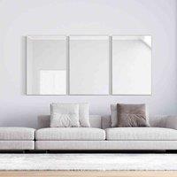 MirrorOutlet Triple Manhattan Matt Silver Aluminium Framed Modern Panel Wall Mirror Set 92 x 200 cm, Silver