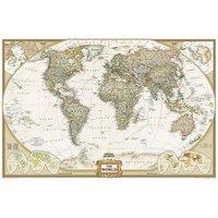 National Geographic World Political Antique Style Laminated Map 117 X 76cm, Brown