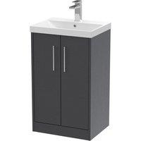 Hudson Reed Juno 500mm Floor Standing 2 Door Vanity & Thin-Edge Basin - Graphite Grey, Grey