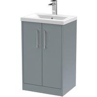 Hudson Reed Juno 500mm Floor Standing 2 Door Vanity & Mid-Edge Basin - Coastal Grey, Grey