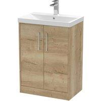 Hudson Reed Juno 600mm Floor Standing 2 Door Vanity & Thin-Edge Basin - Autumn Oak, Brown