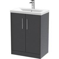 Hudson Reed Juno 600mm Floor Standing 2 Door Vanity & Mid-Edge Basin - Graphite Grey, Grey