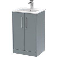 Hudson Reed Juno 500mm Floor Standing 2 Door Vanity & Minimalist Basin - Coastal Grey, Grey