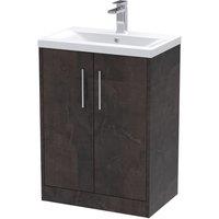 Hudson Reed Juno 600mm Floor Standing 2 Door Vanity & Mid-Edge Basin - Metallic Slate, Grey