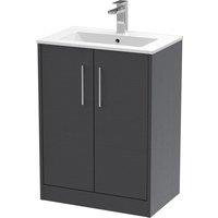Hudson Reed Juno 600mm Floor Standing 2 Door Vanity & Minimalist Basin - Graphite Grey, Grey