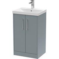 Hudson Reed Juno 500mm Floor Standing 2 Door Vanity & Thin-Edge Basin - Coastal Grey, Grey