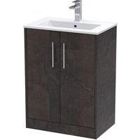 Hudson Reed Juno 600mm Floor Standing 2 Door Vanity & Minimalist Basin - Metallic Slate, Grey