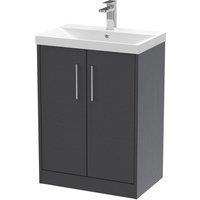 Hudson Reed Juno 600mm Floor Standing 2 Door Vanity & Thin-Edge Basin - Graphite Grey, Grey