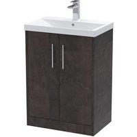 Hudson Reed Juno 600mm Floor Standing 2 Door Vanity & Thin-Edge Basin - Metallic Slate, Grey