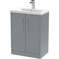 Hudson Reed Juno 600mm Floor Standing 2 Door Vanity & Mid-Edge Basin - Coastal Grey, Grey