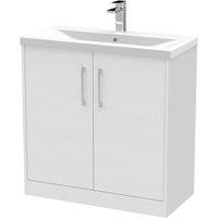 Hudson Reed Juno 800mm Floor Standing 2 Door Vanity & Mid-Edge Basin - White Ash, White