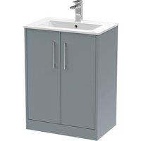 Hudson Reed Juno 600mm Floor Standing 2 Door Vanity & Minimalist Basin - Coastal Grey, Grey